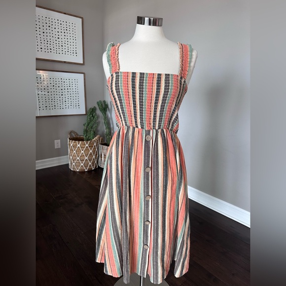 Peach Love California Dresses & Skirts - Boutique x Royal & Reese Cotton Smocked Midi Striped Dress Large